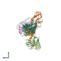 PDB entry 8ic0 coloured by chain, side view.