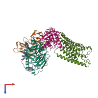 PDB entry 8id3 coloured by chain, top view.