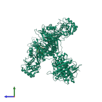 Homo dimeric assembly 1 of PDB entry 8iff coloured by chemically distinct molecules, side view.