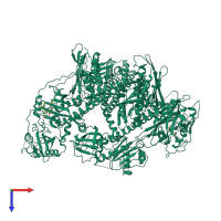 Homo dimeric assembly 1 of PDB entry 8iff coloured by chemically distinct molecules, top view.