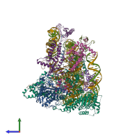 PDB entry 8iht coloured by chain, side view.