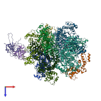 PDB entry 8ioj coloured by chain, top view.