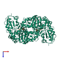Homo dimeric assembly 2 of PDB entry 8irk coloured by chemically distinct molecules, top view.