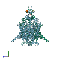 PDB entry 8iro coloured by chain, side view.