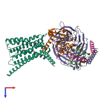 PDB entry 8itl coloured by chain, top view.