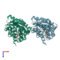PDB entry 8ixm coloured by chain, top view.