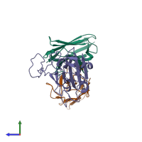 PDB entry 8j1t coloured by chain, side view.