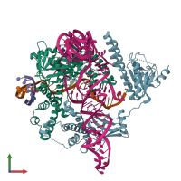 PDB entry 8j3r coloured by chain, front view.