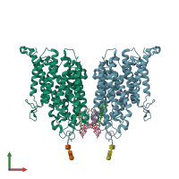 PDB entry 8j74 coloured by chain, front view.