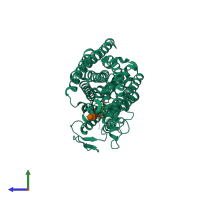PDB entry 8j75 coloured by chain, side view.