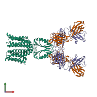 Hetero hexameric assembly 1 of PDB entry 8j80 coloured by chemically distinct molecules, front view.