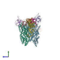 PDB entry 8jal coloured by chain, side view.