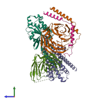 PDB entry 8jlr coloured by chain, side view.