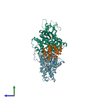 PDB entry 8jol coloured by chain, side view.