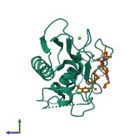 PDB entry 8jug coloured by chain, side view.