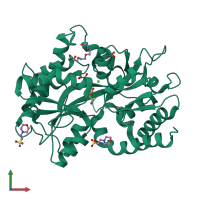 Monomeric assembly 1 of PDB entry 8jv1 coloured by chemically distinct molecules, front view.