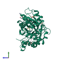 PDB entry 8jv1 coloured by chain, side view.