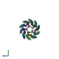 PDB entry 8jww coloured by chain, side view.