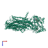 Monomeric assembly 1 of PDB entry 8jxu coloured by chemically distinct molecules, top view.