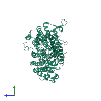 Calcium permeable stress-gated cation channel 1 in PDB entry 8k0b, assembly 1, side view.
