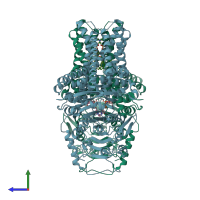 PDB entry 8k3v coloured by chain, side view.