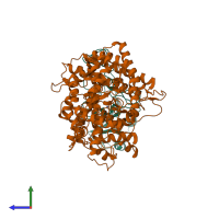 Hetero dimeric assembly 1 of PDB entry 8k4u coloured by chemically distinct molecules, side view.