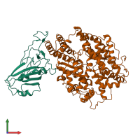 PDB entry 8k4u coloured by chain, front view.