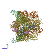 PDB entry 8kah coloured by chain, side view.