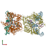 PDB entry 8kak coloured by chain, front view.