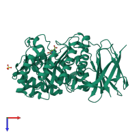 Monomeric assembly 1 of PDB entry 8ohv coloured by chemically distinct molecules, top view.