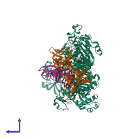 PDB entry 8oj6 coloured by chain, side view.