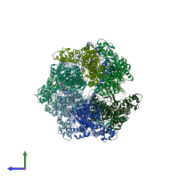 PDB entry 8om7 coloured by chain, side view.