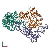 PDB entry 8omr coloured by chain, front view.