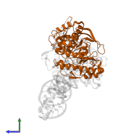 Queuine tRNA-ribosyltransferase accessory subunit 2 in PDB entry 8omr, assembly 1, side view.