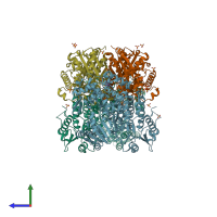 PDB entry 8opx coloured by chain, side view.