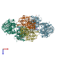 PDB entry 8opx coloured by chain, top view.