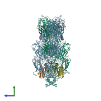 PDB entry 8oq3 coloured by chain, side view.