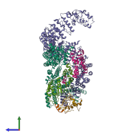 PDB entry 8or4 coloured by chain, side view.