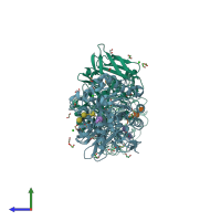PDB entry 8orp coloured by chain, side view.