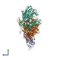 PDB entry 8ovb coloured by chain, side view.