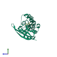 Monomeric assembly 2 of PDB entry 8owx coloured by chemically distinct molecules, side view.