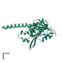 Monomeric assembly 2 of PDB entry 8owx coloured by chemically distinct molecules, top view.