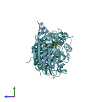 PDB entry 8owx coloured by chain, side view.