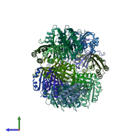 PDB entry 8ozs coloured by chain, side view.