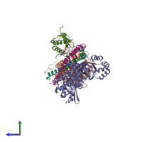 PDB entry 8p1u coloured by chain, side view.