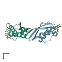 PDB entry 8p2b coloured by chain, top view.