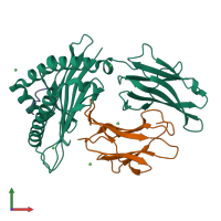 PDB entry 8p43 coloured by chain, front view.