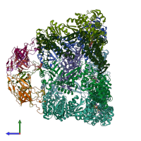 PDB entry 8p4o coloured by chain, side view.