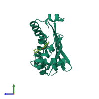 Monomeric assembly 2 of PDB entry 8p59 coloured by chemically distinct molecules, side view.