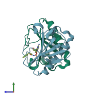 PDB entry 8paf coloured by chain, side view.